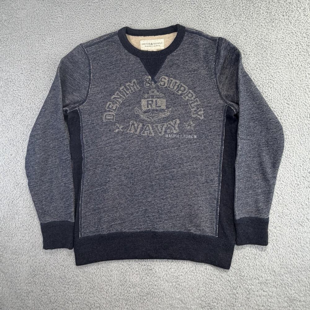 Denim & Supply Ralph Lauren Sweatshirt Mens Medium Gray Navy Crest 100% Cotton